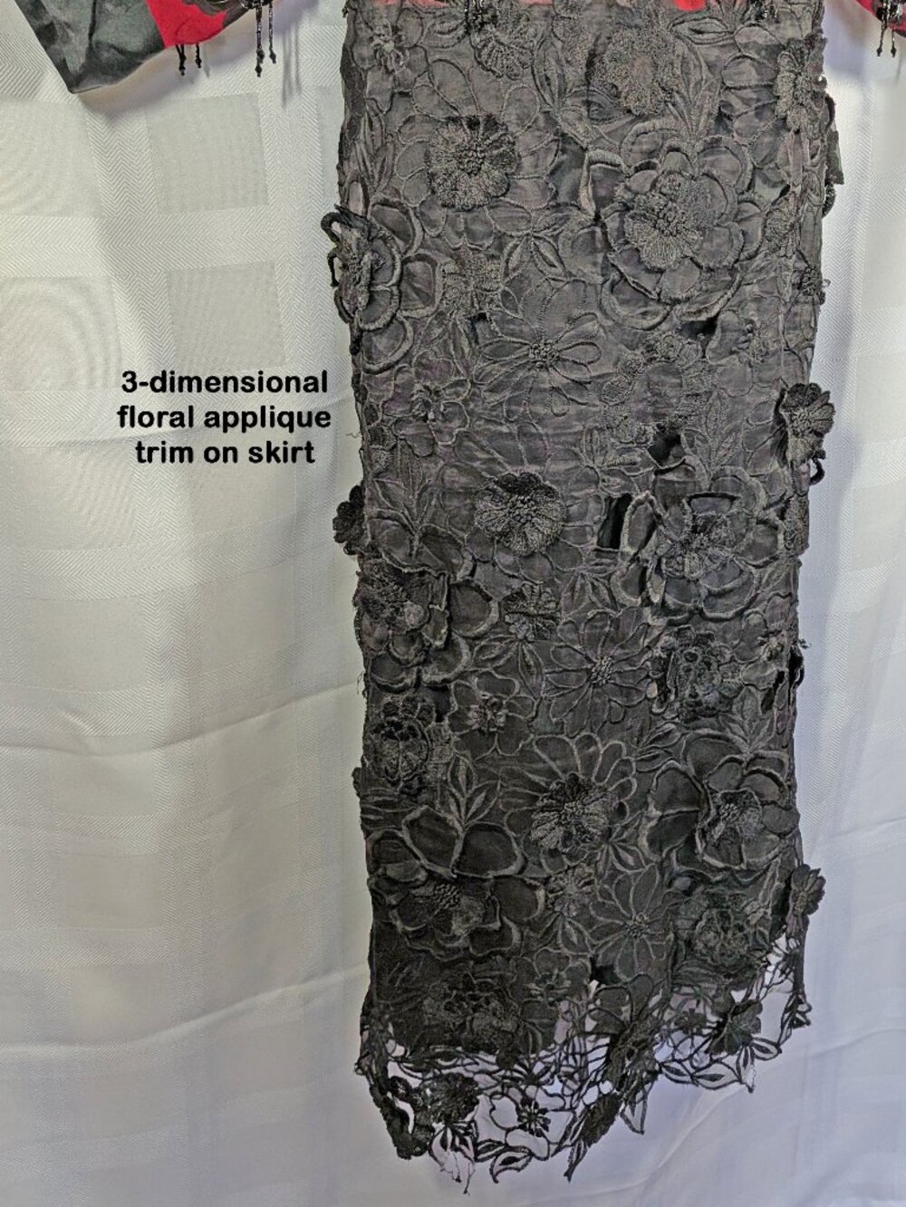 Dries Van Noten Silk Black & Red Floral Applique Dress, 38" bust, Made in India - Picture 10 of 17